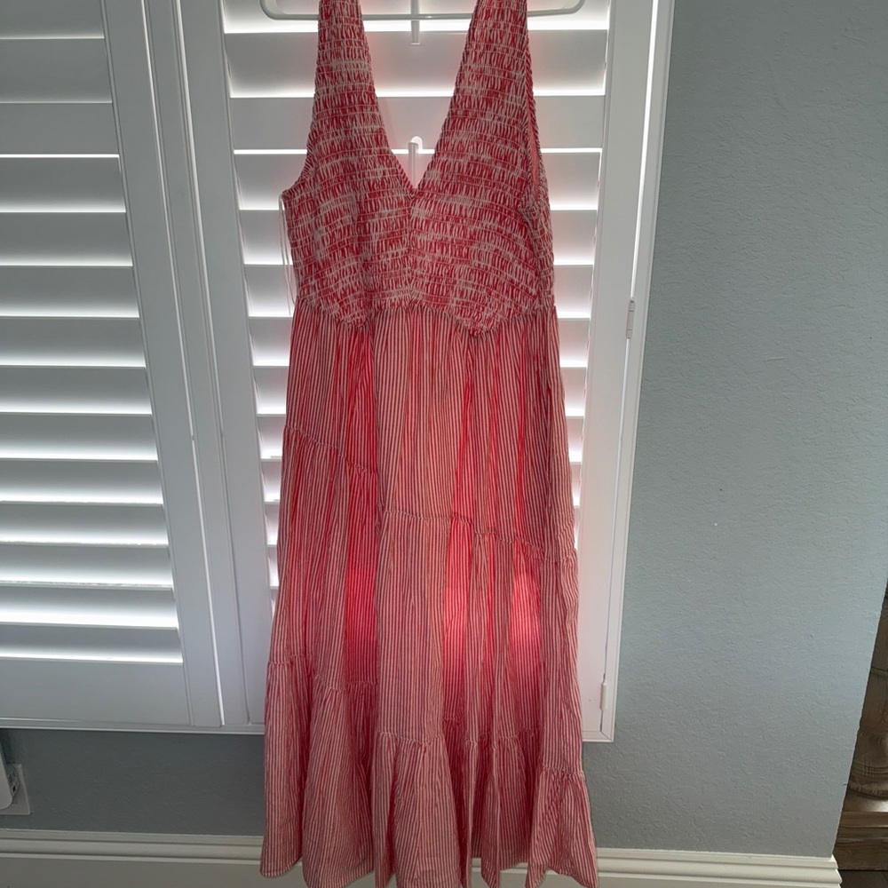 Pink Tiered Maxi Dress with V-Neck